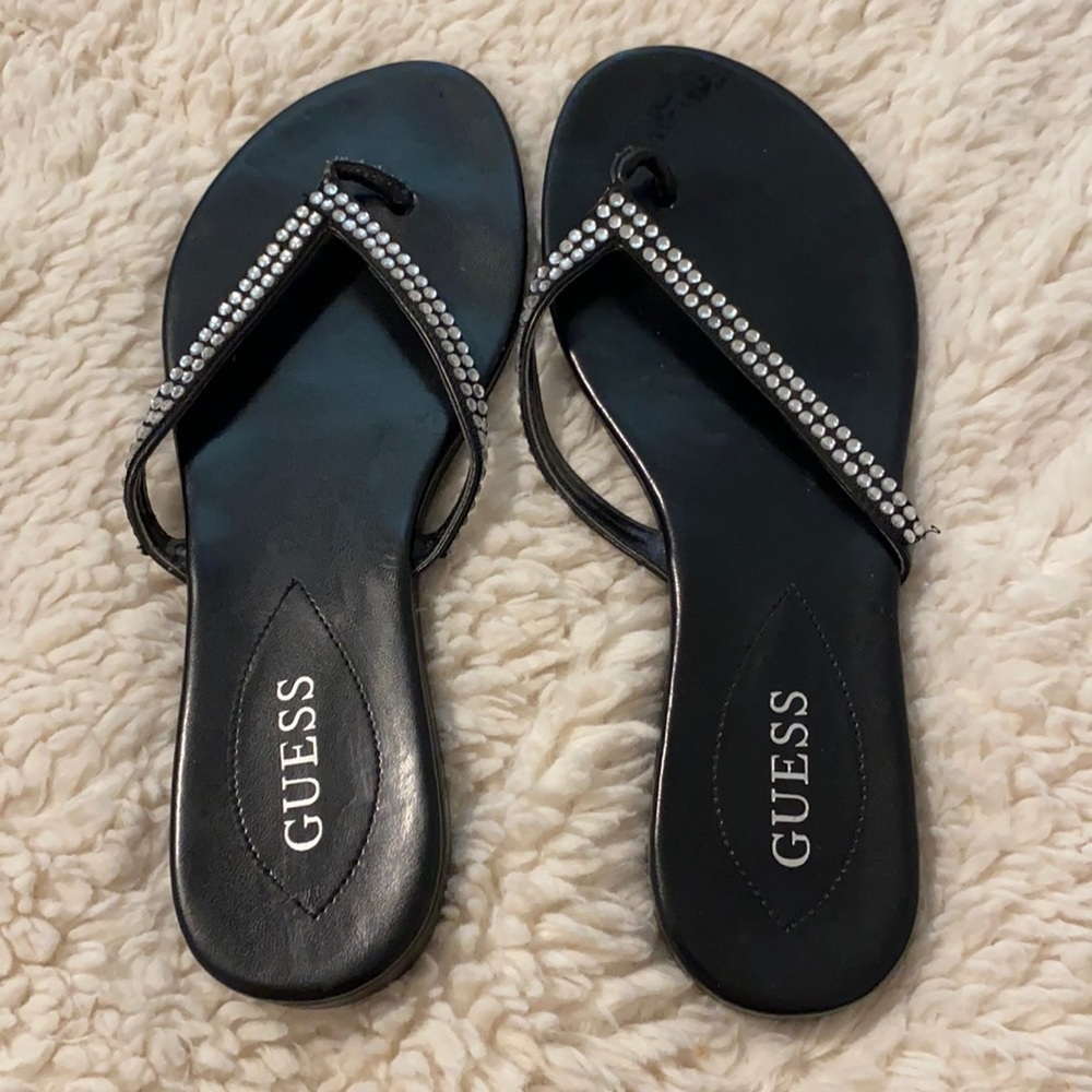 Guess Sandals Size 9 Black Rhinestone